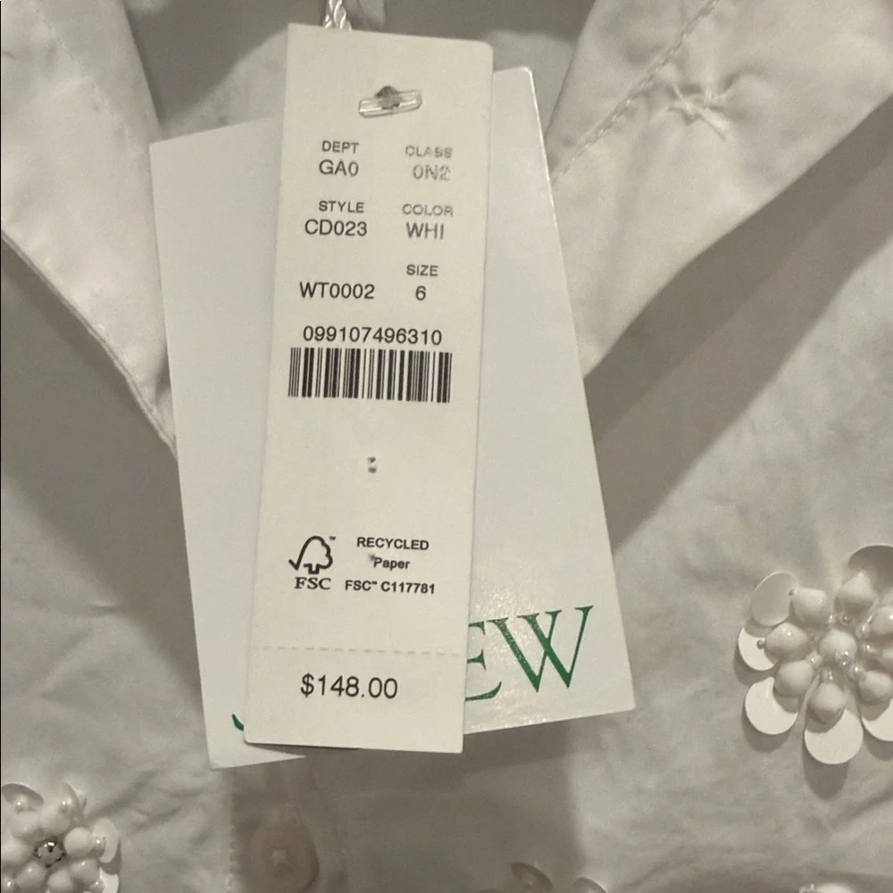 J. Crew Collection White Embroidered Short-Sleeve Button-Down Shirt 6 - Picture 4 of 9